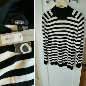 Striped Mock Neck Tunic Sweater